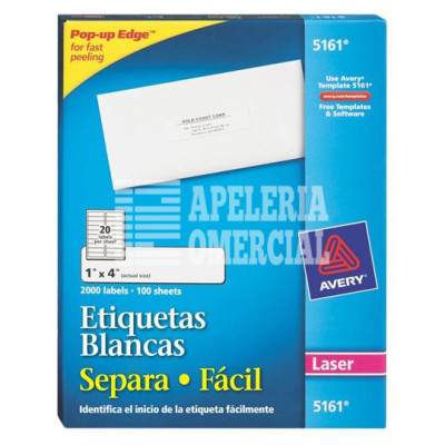 ETIQUETAS AUTOADHERIBLES AVERY 5161 1X4"